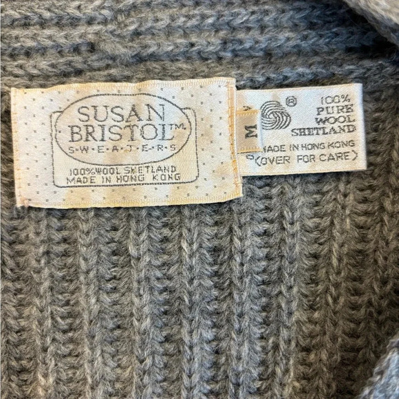 Susan Bristol Wool Cardigan Blazer women M grey Chunky Knit Grandpacore Academia - Picture 6 of 11
